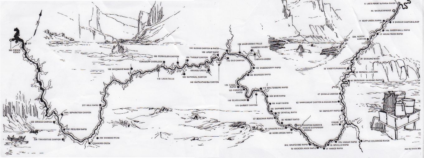 Map Of Rafting Trip Through Grand Canyon